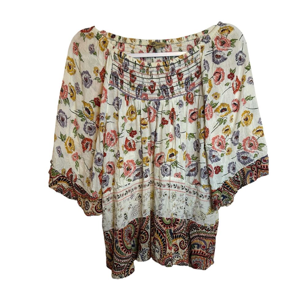 Democracy Bohemian Peasant Floral Blouse With Paisley Ruffled Trim- Size S - Picture 9 of 9